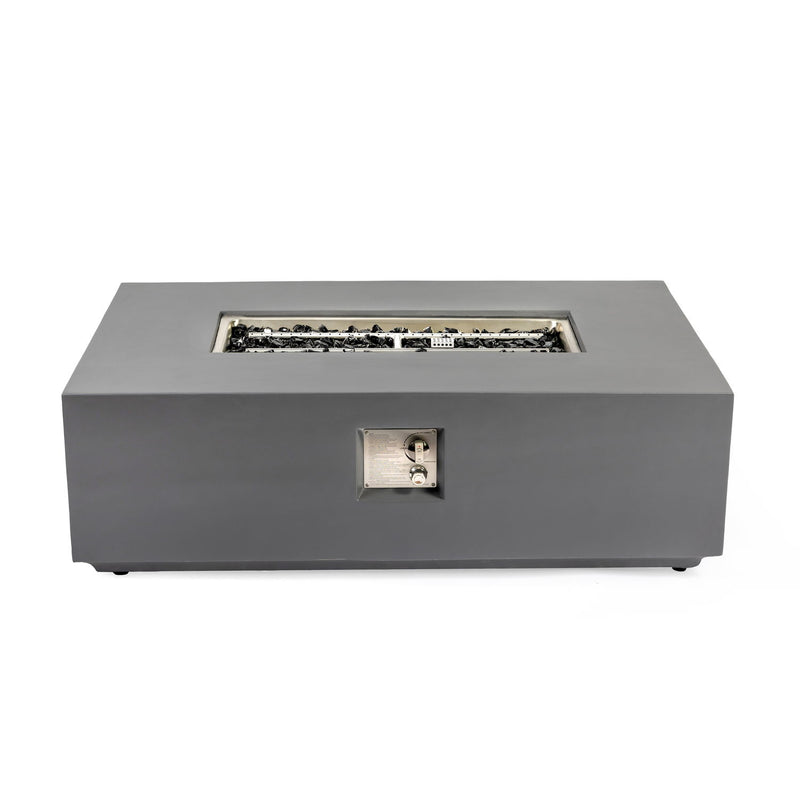 Volon - Rectangular Fire Pit Table, Propane Powered, 50,000 BTU - Light Gray