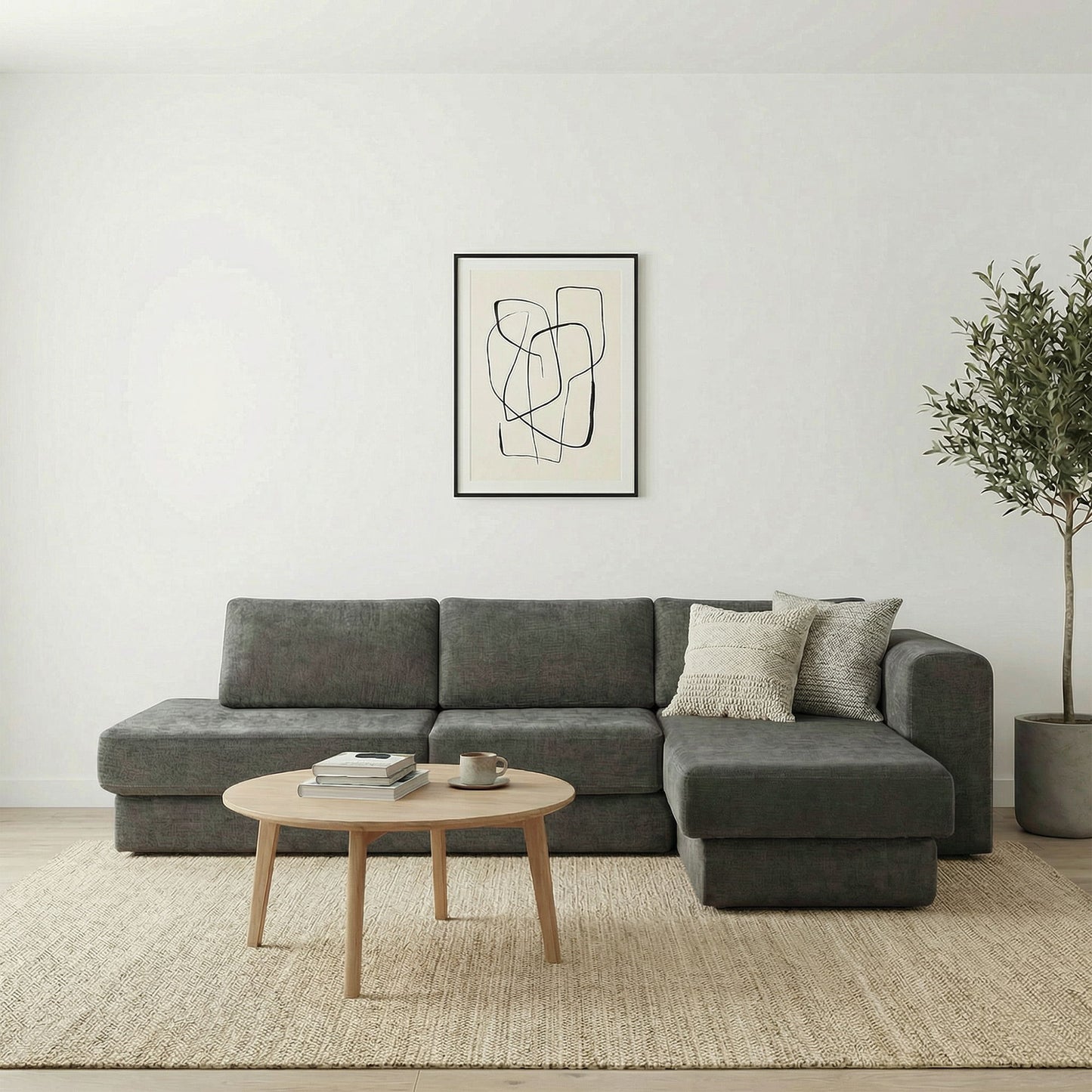 L-Shaped Modular Sofa With Double Layer Cushion