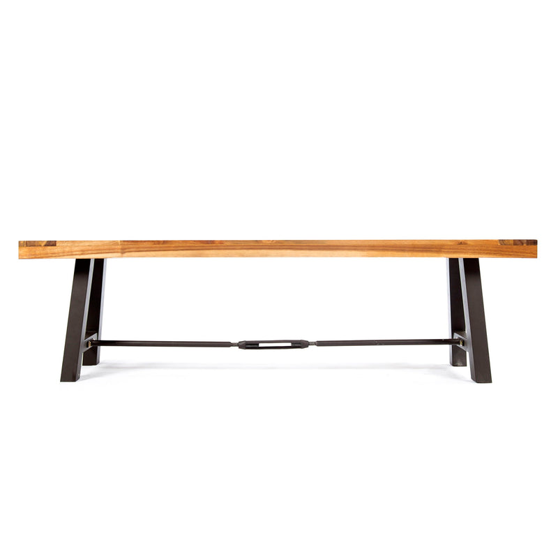 3 Piece Outdoor Dining Set, Rectangular Patio Table & 2 Benches - Black / Teak