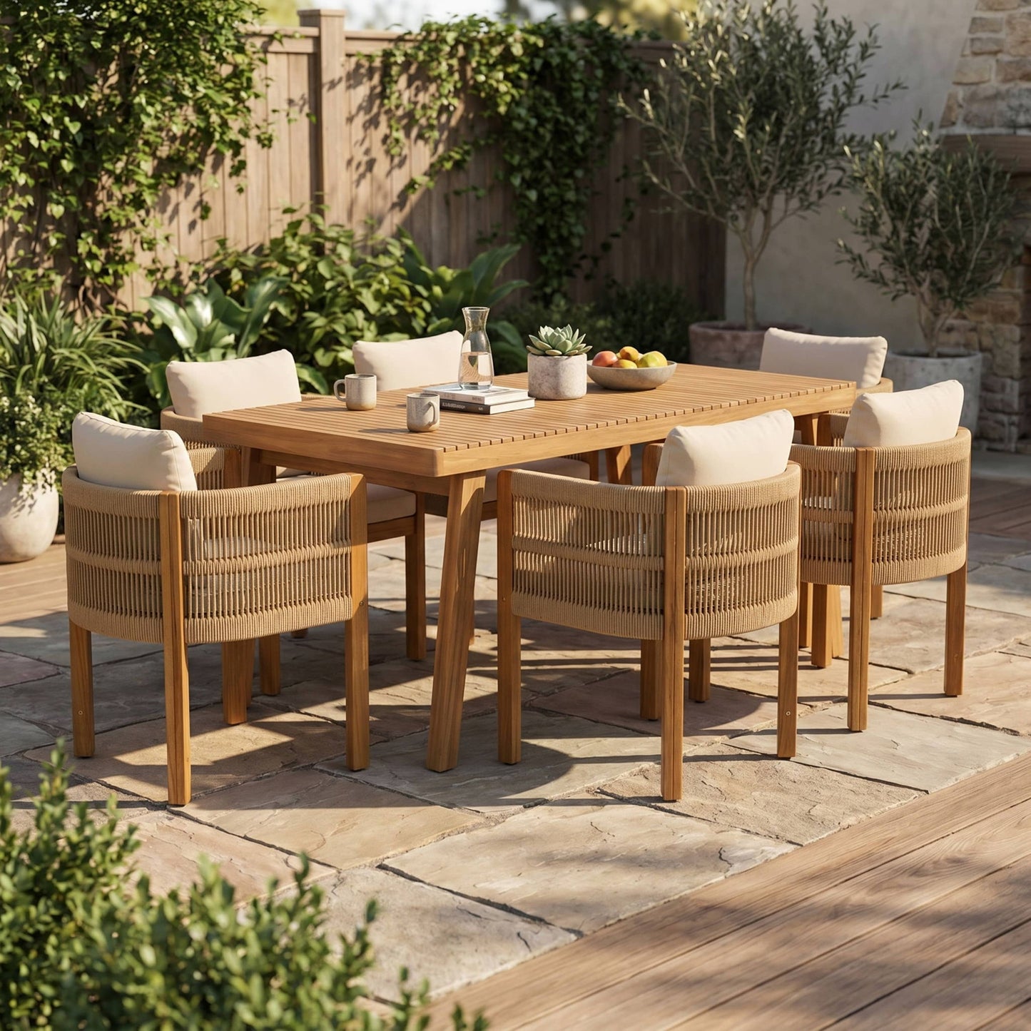 Outdoor Dining Set With Table And Rope Chairs