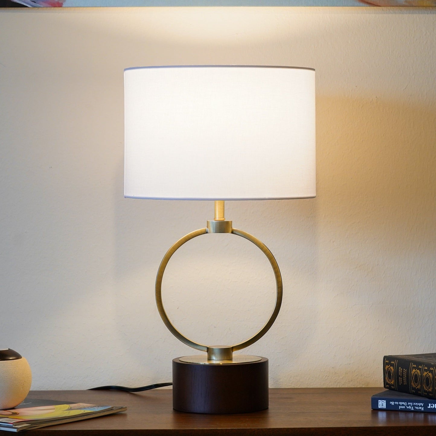 Bedroom Table Lamp With Circular Design - White