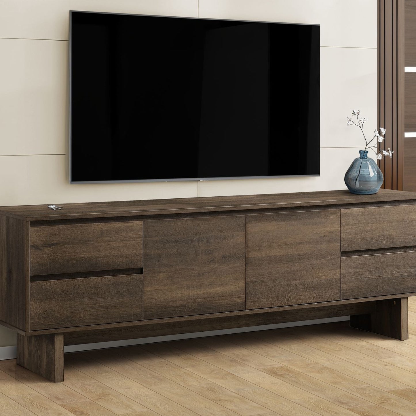 TV Stand With Storage Drawers And Cabinet - Brown