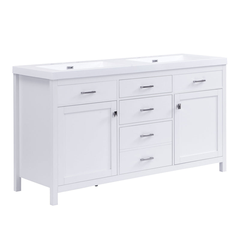 Double Sink Bathroom Vanity With Top, Soft Closing Doors & Drawers, Tip Out Drawer, 2 Cabinet Doors, Adjustable Shelf - White