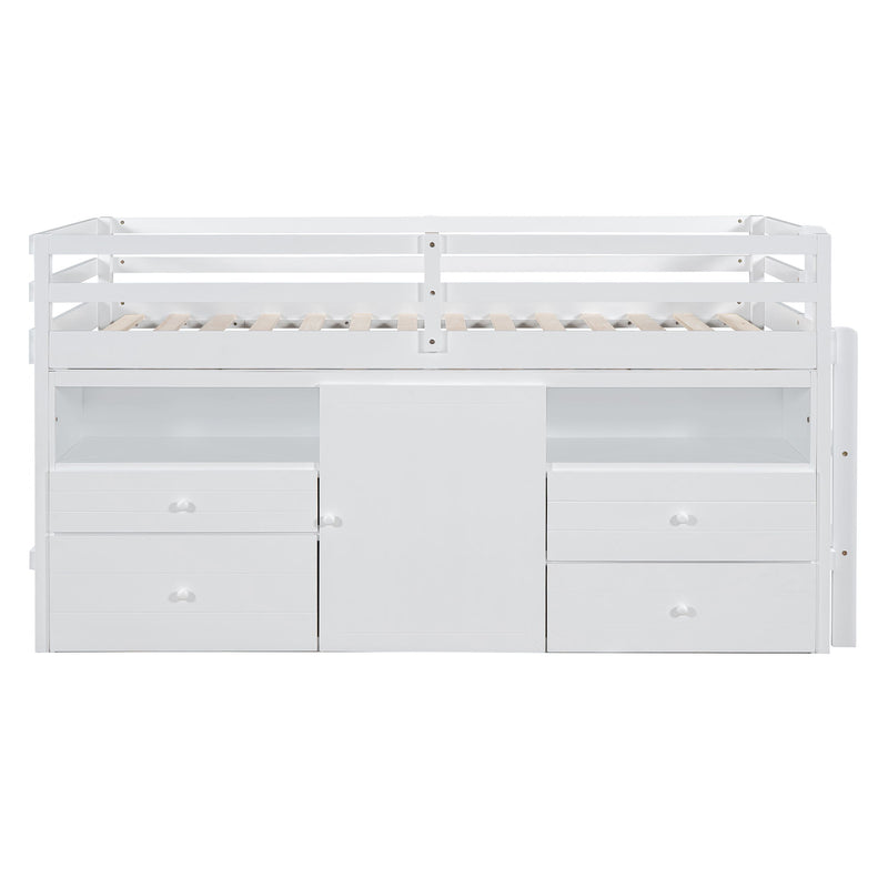 Loft Bed With 4 Drawers, Underneath Cabinet And Shelves