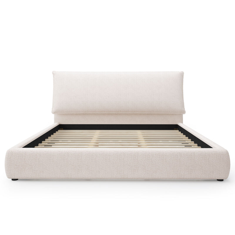 Upholstered Platform Bed Frame With Oversized Plush Pillow Headboard