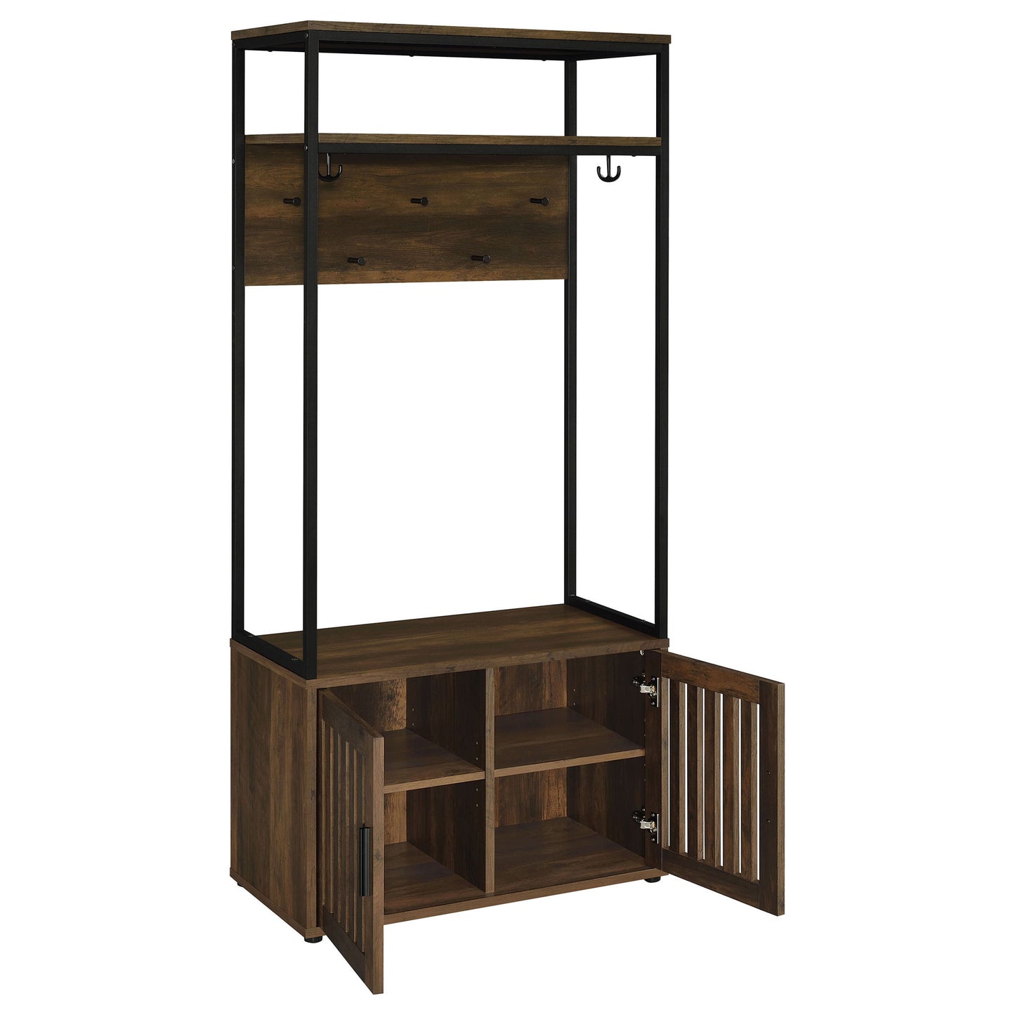 Flora - 2 Door Coat Rack Hall Tree Storage Bench And Multi Functional Storage - Natural