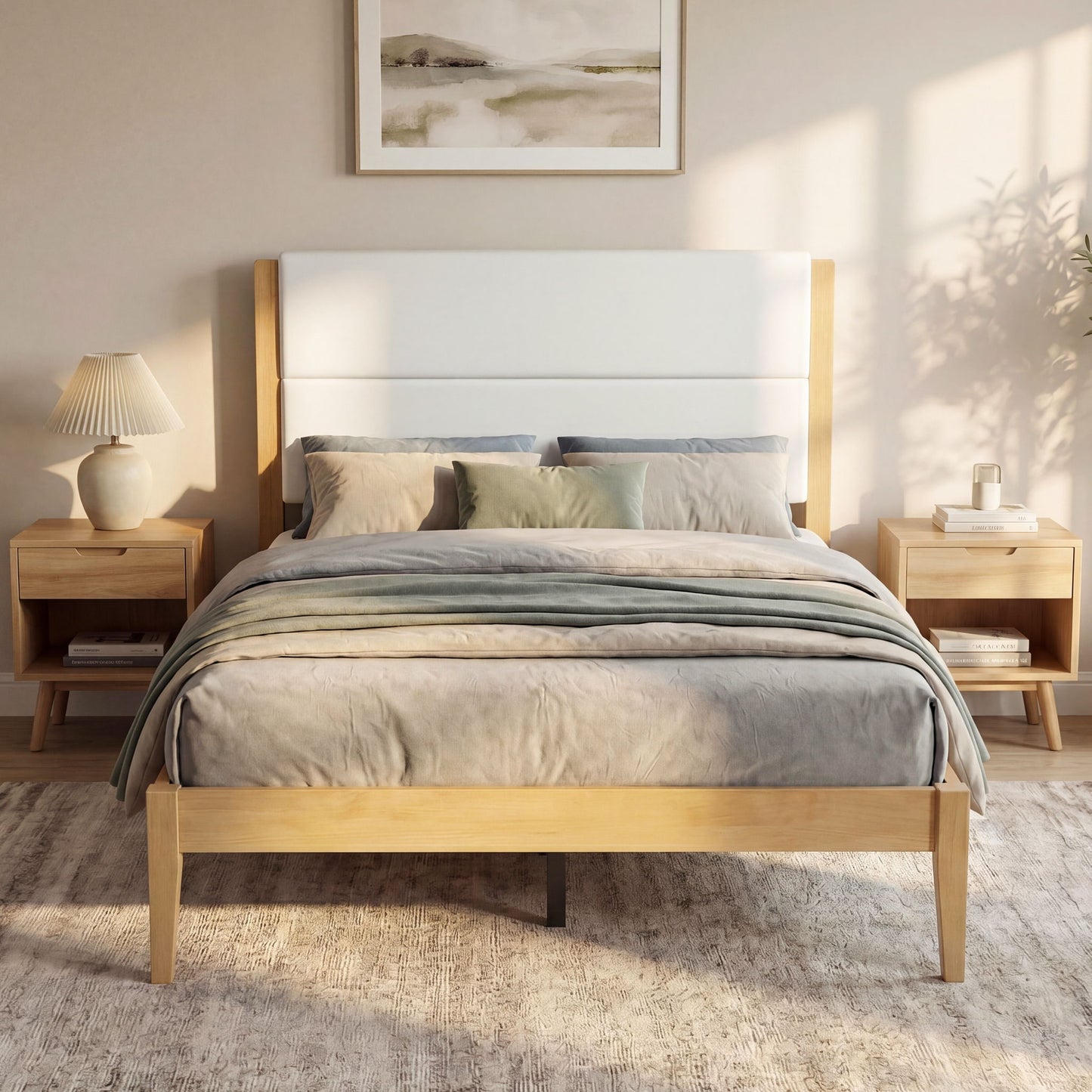 Platform Bed Frame With Upholstered Headboard, Slat Support
