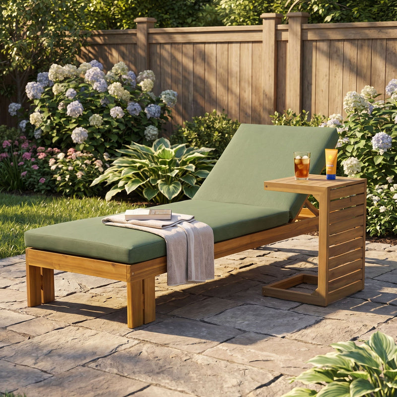 Outdoor Chaise Lounge Set & Side Table, 5 Position Adjustable Patio Recliner