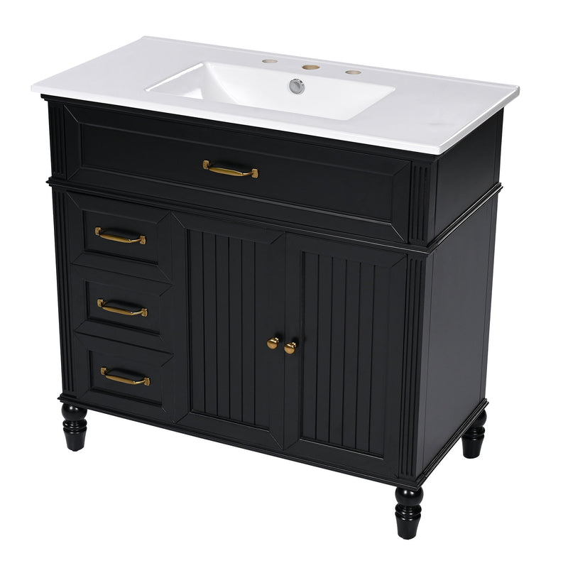 Bathroom Vanity With Sink, 2 Doors 2 Drawers - Black