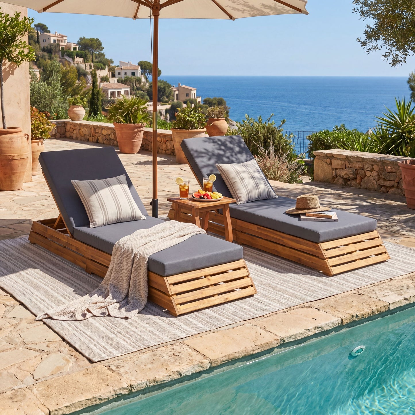 Chaise Lounge Set With 2 Fold Cushion
