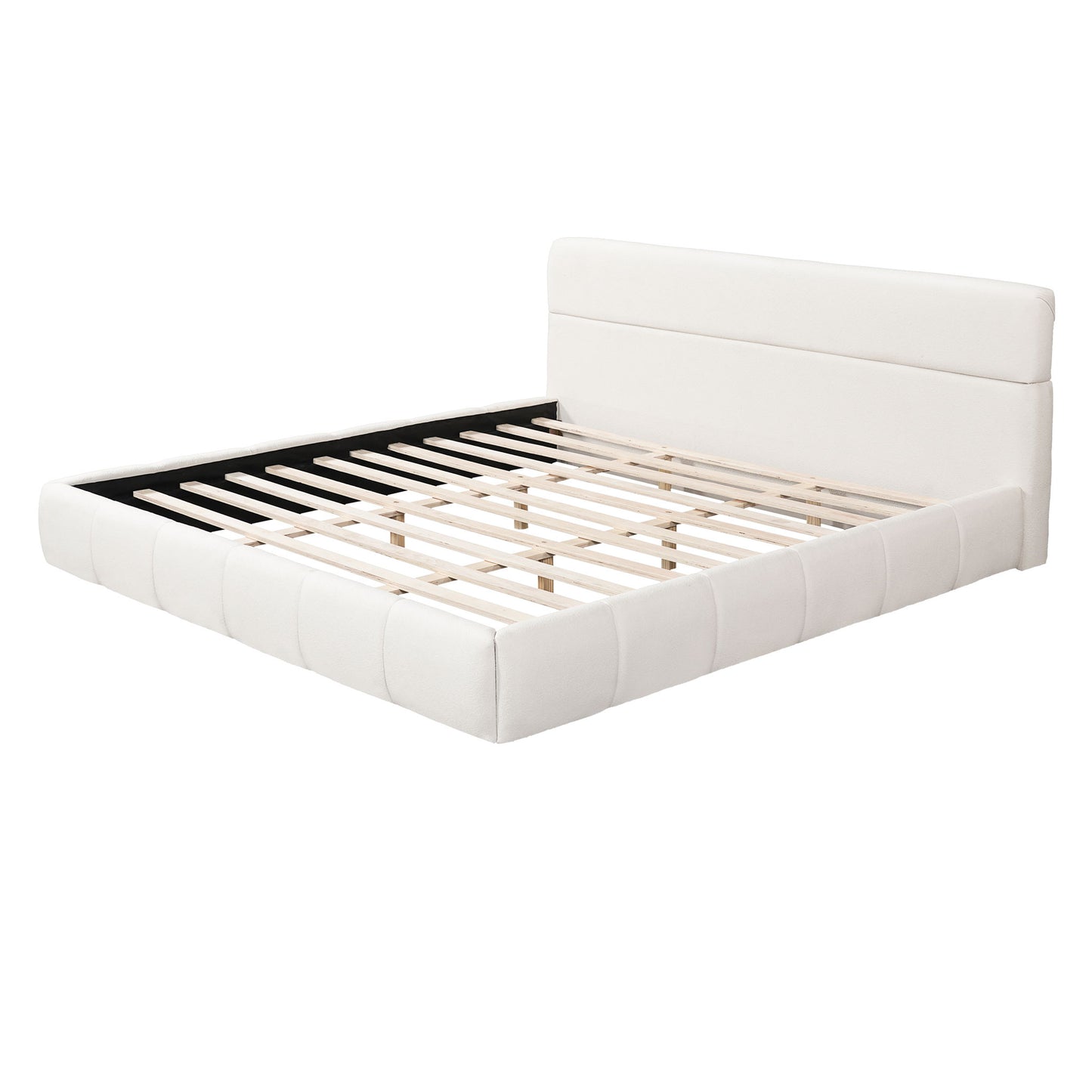 Upholstered Platform Bed Frame With Soft Boucle Headboard