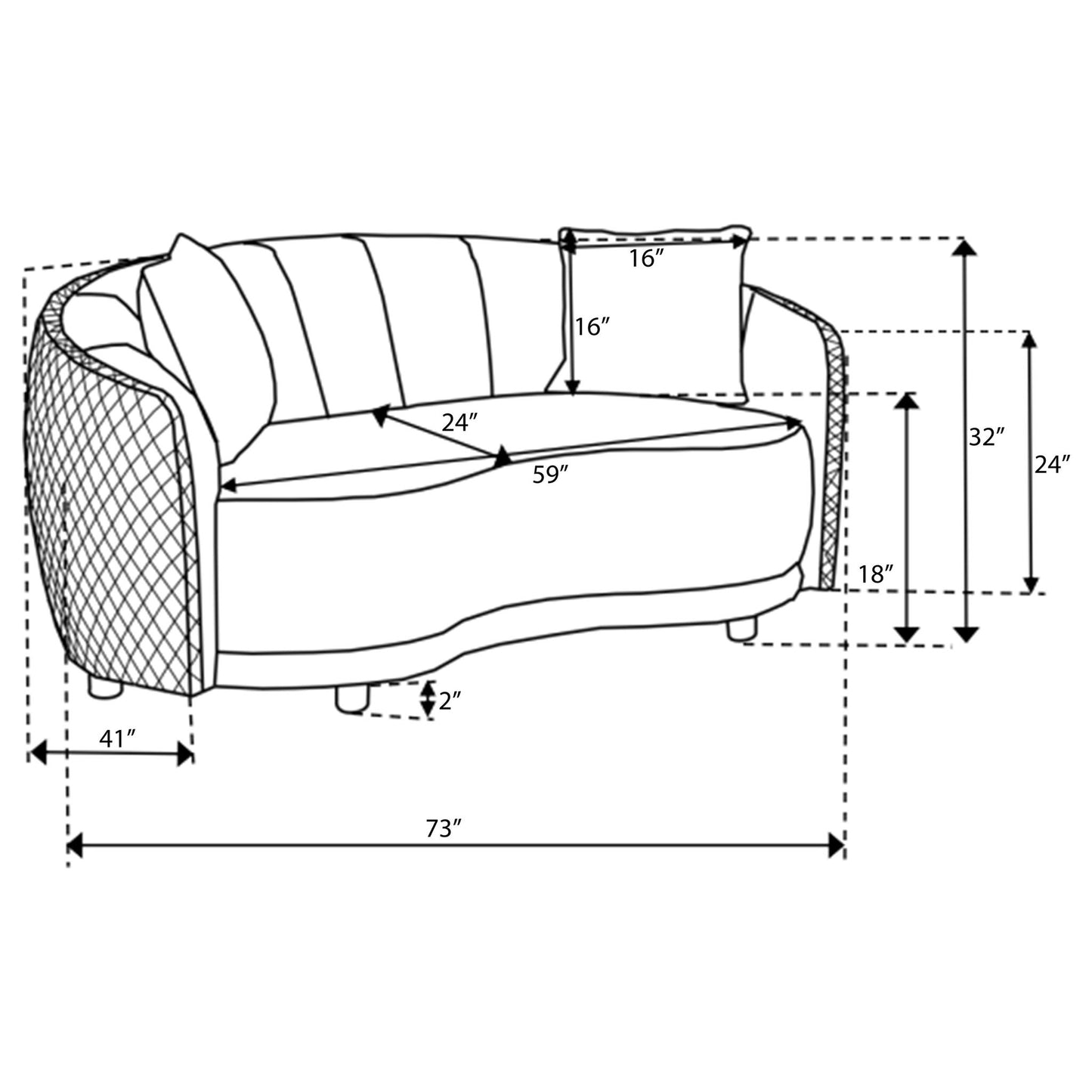 Lorraine - Upholstered Curved Loveseat - Dark Gray