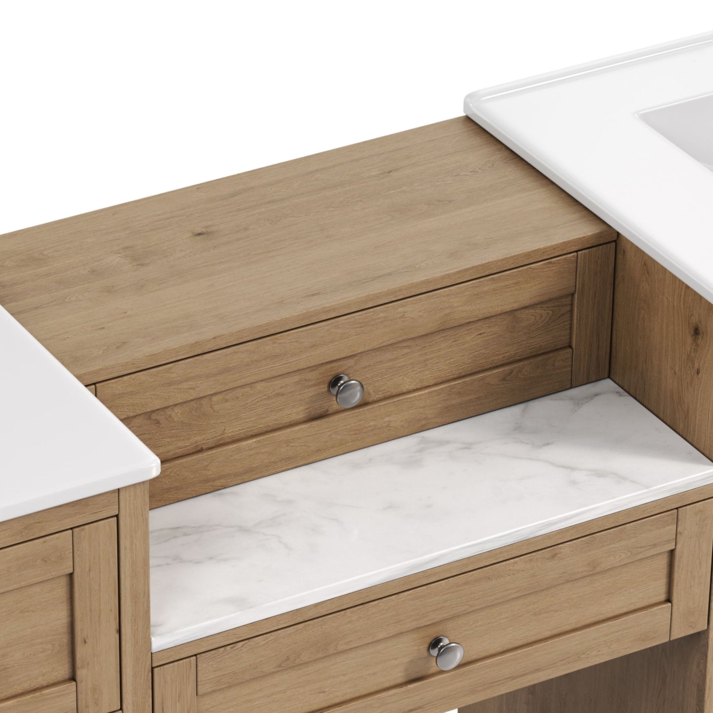 Double Sink Bathroom Vanity With Countertop, 2 Ceramic Sinks, 6 Drawers, Soft Close Design