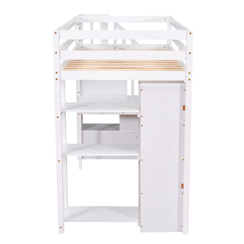Loft Bed With Storage Drawers, Desk And Stairs With Shelves