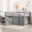 Loft Low Study Bed With Cabinet, Shelves And Rolling Portable Desk, Multiple Functions