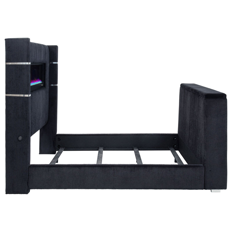 Judah - Eastern King Wingback TV Bed With Motorized Lift And Flame Visualizer - Black