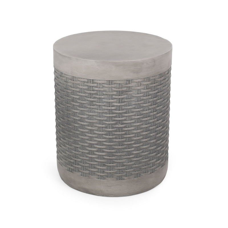 Outdoor Lightweight End Table Round Concrete Outdoor Side Table - Light Gray