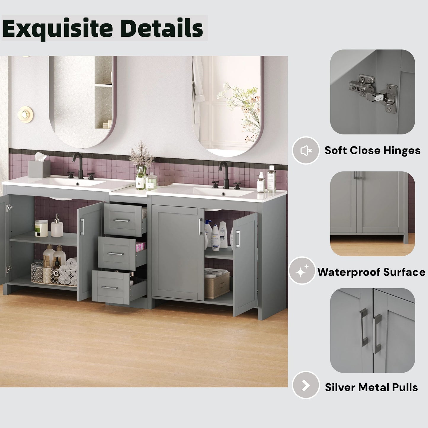 Double Sink Bathroom Vanity With Quartz Countertop