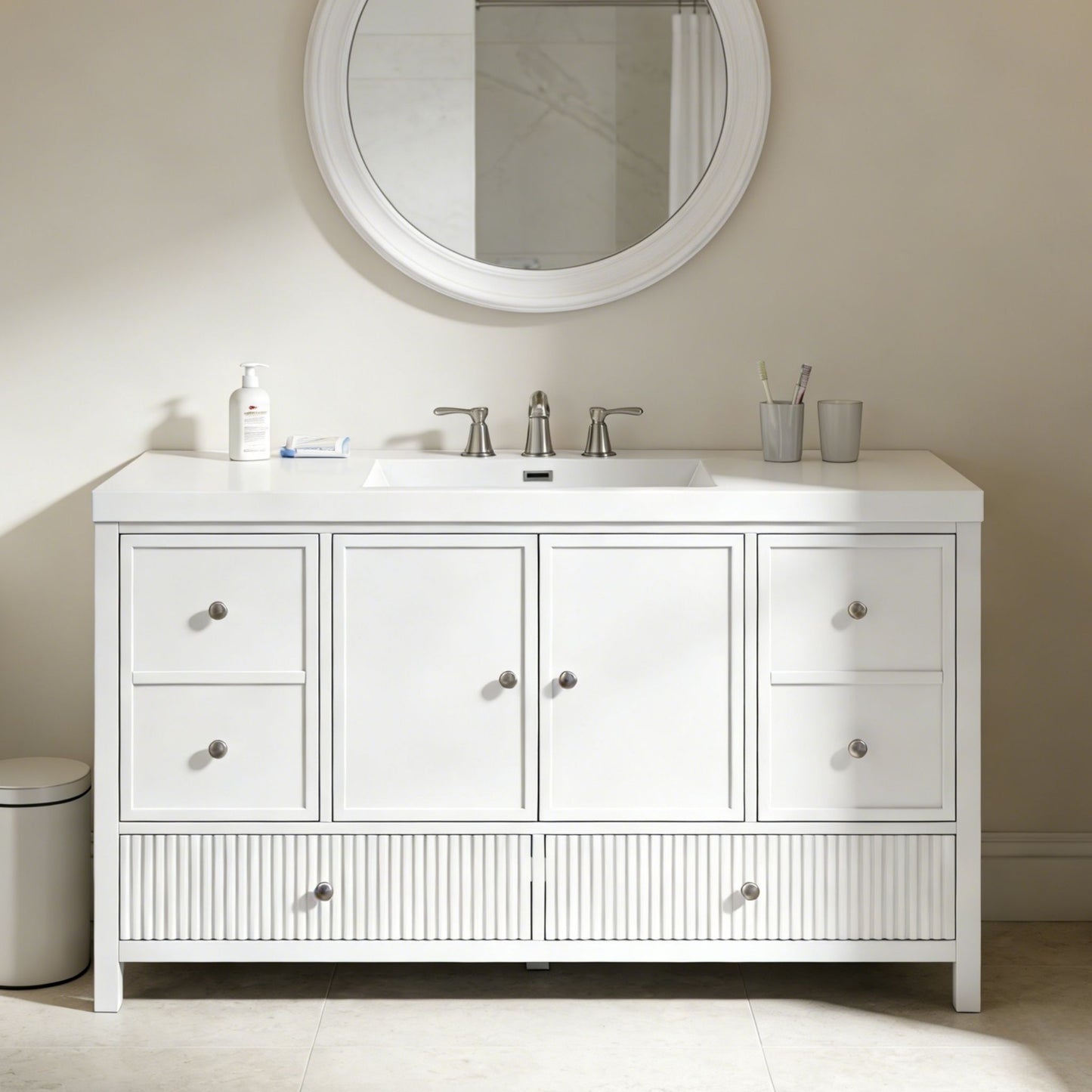 Bathroom Vanity With Separate Sink, Soft Close Doors And 4 Drawers