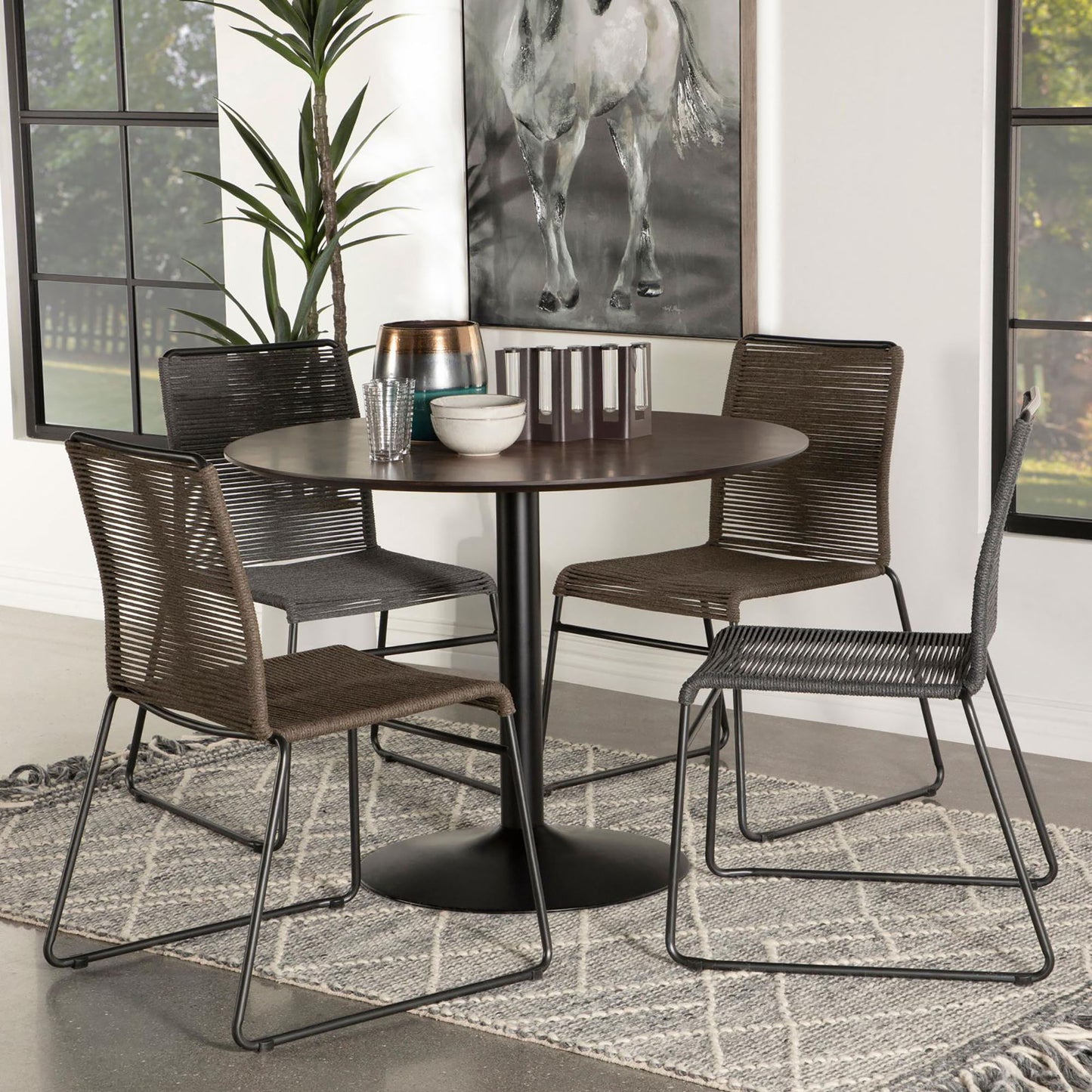 Round Dining Table With Pedestal Base - Warm Walnut