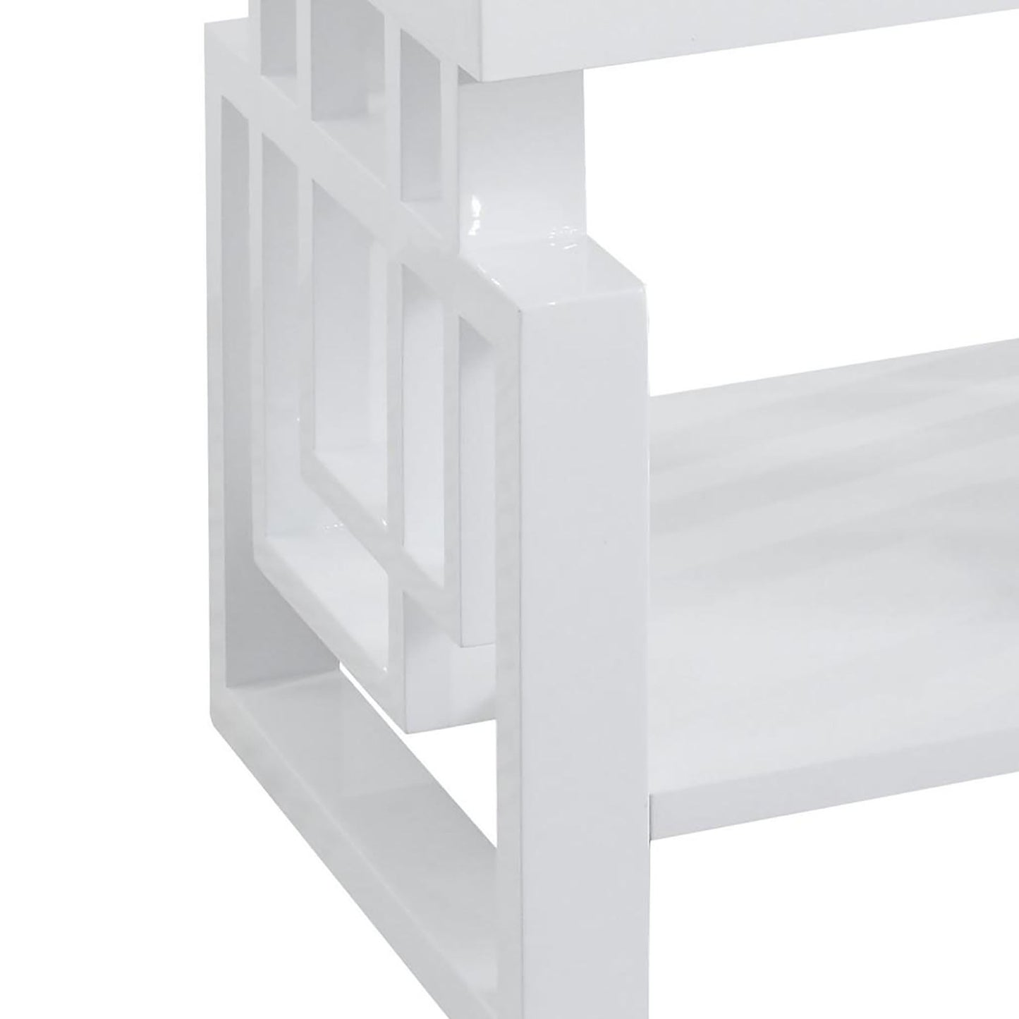 Rectangular End Table With Geometric Design And Open Shelf - White