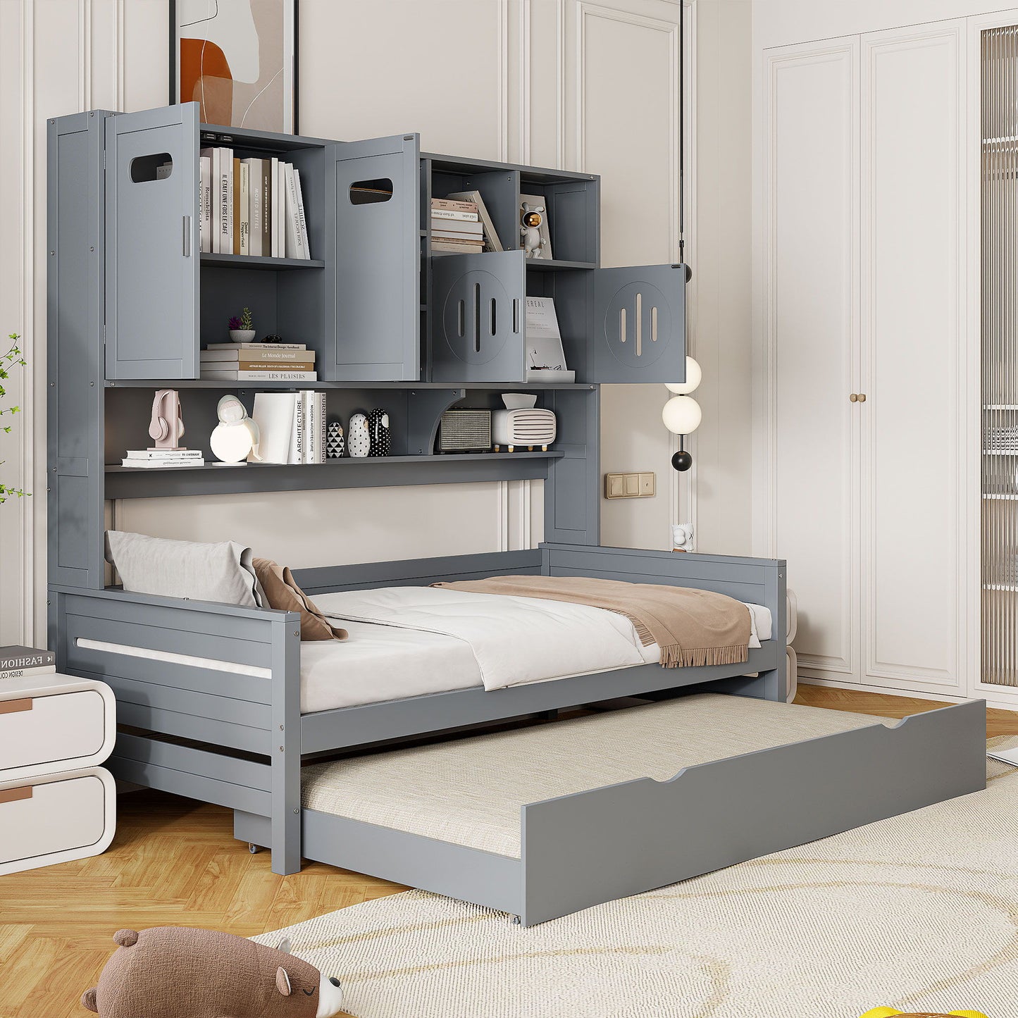 Daybed & All-In-One Cabinet And Shelf