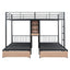 Triple Bunk Bed With Drawers, Multi-Functional Frame With Desks And Shelves In The Middle