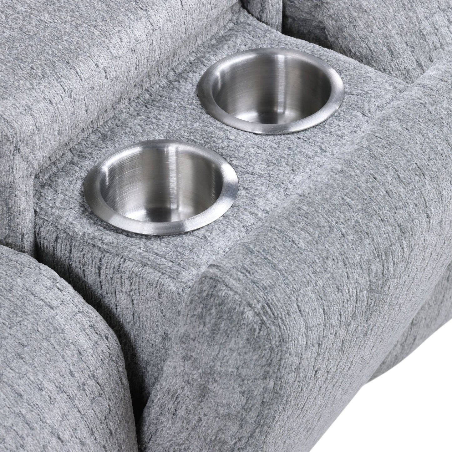 Fullar - Modular Power Motion Sectional Sofa With Console, 2 Wireless Chargers, 4 Cupholders, And 2 Speakers, 1 Phone Holder And 1 Reading Light, Adjustable Headrest - Light Gray