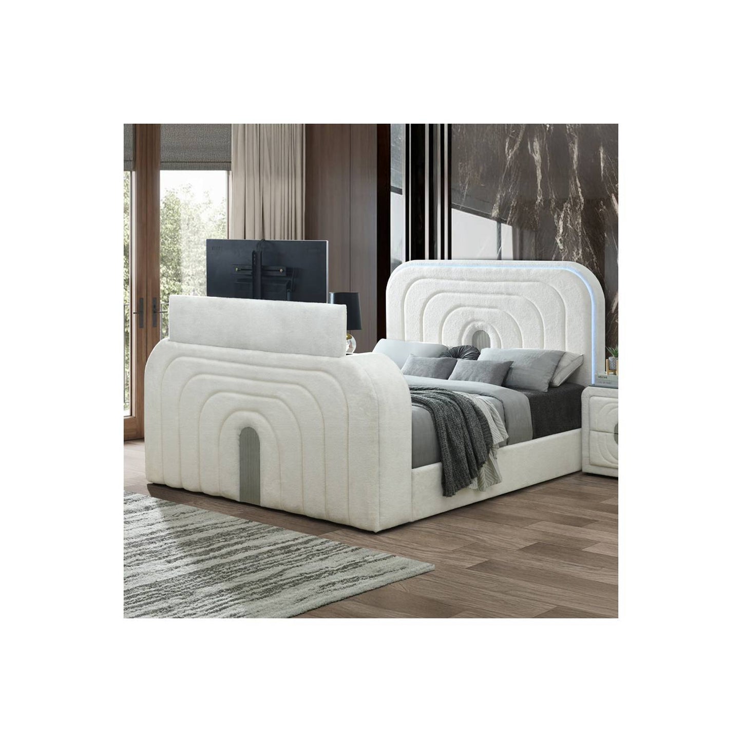 Shelyn - Bed With LED, TV Stand, Fireplace & Bluetooth