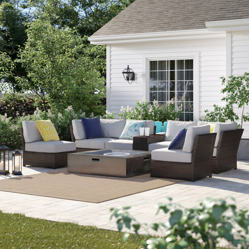 6 Person Patio Seating Set With Cushions And Durable - Brown