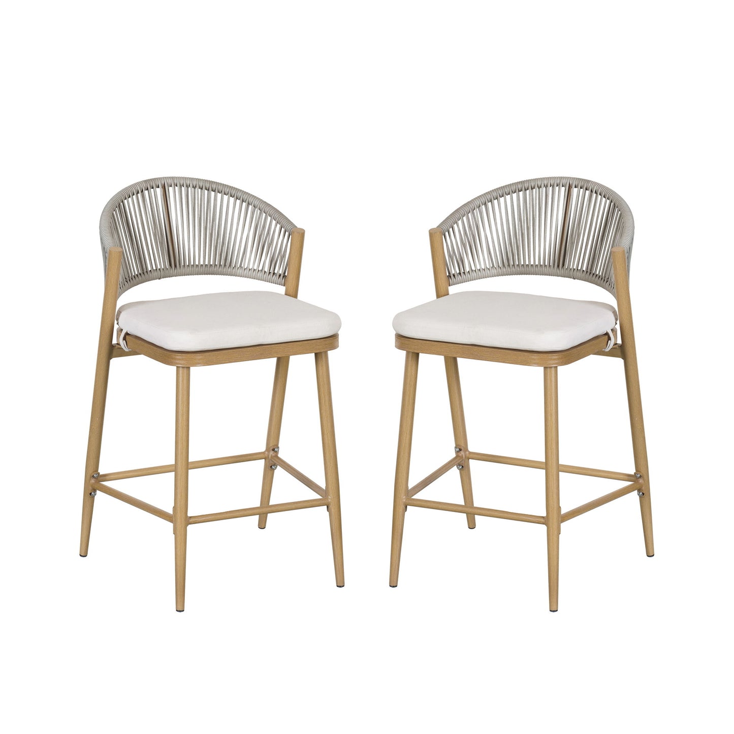 Outdoor 26" Counter Height Metal Frame Counter Stools With Scallop Shaped Backrest & Water Resistant Cushions