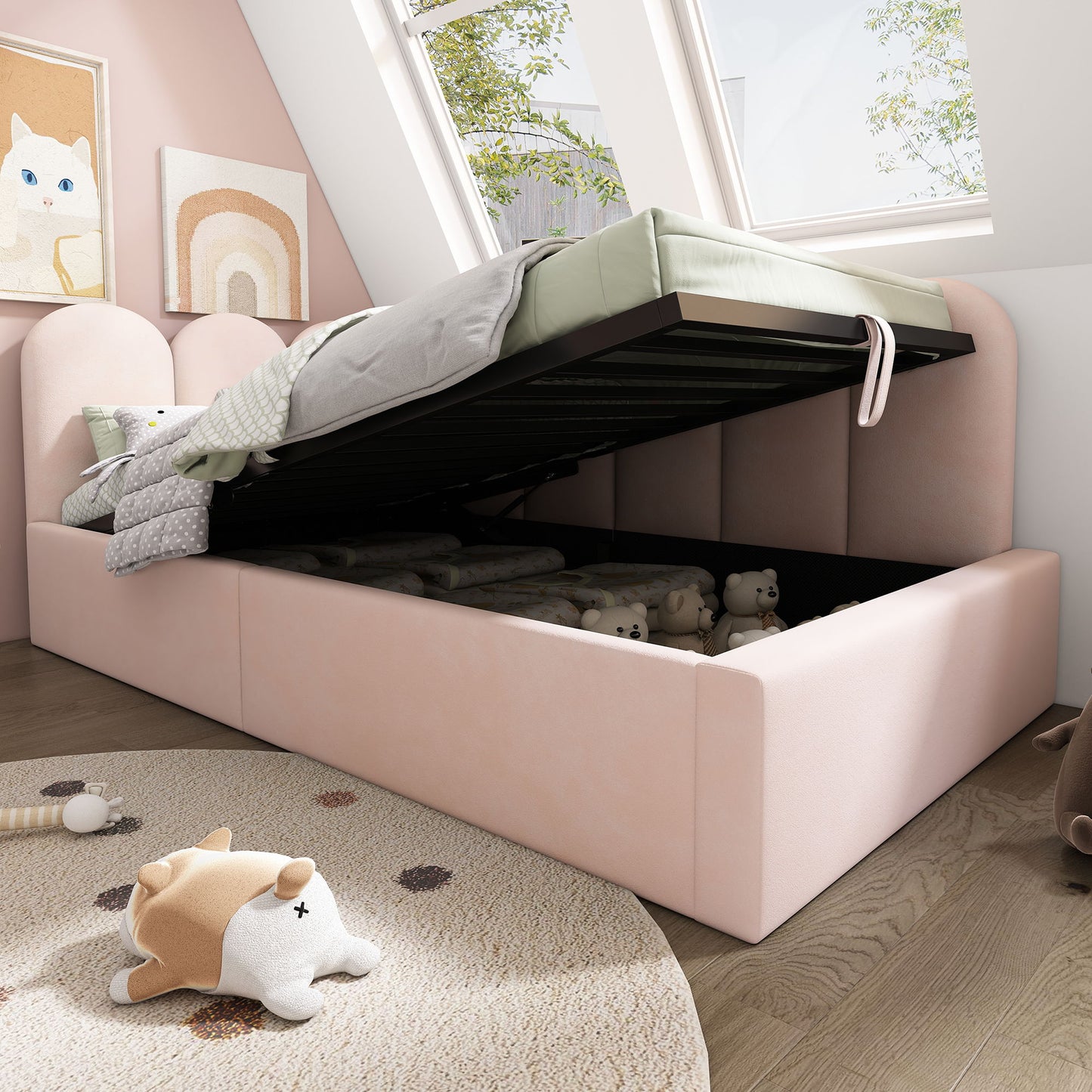 Upholstered Daybed With Metal Slatted Base
