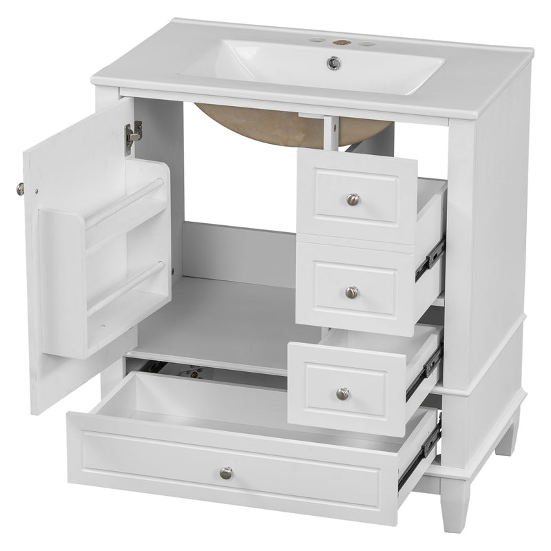 Freestanding Bathroom Vanity With Sink, Soft Close Door, 3 Drawers - White