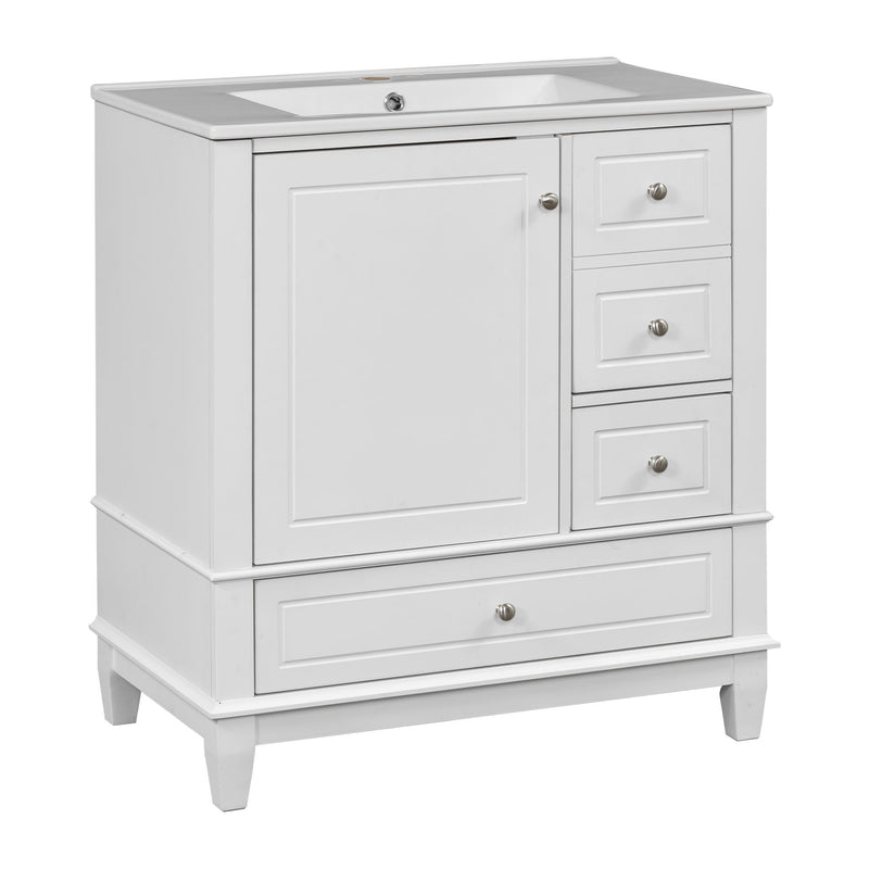 Freestanding Bathroom Vanity With Sink, Soft Close Door, 3 Drawers - White