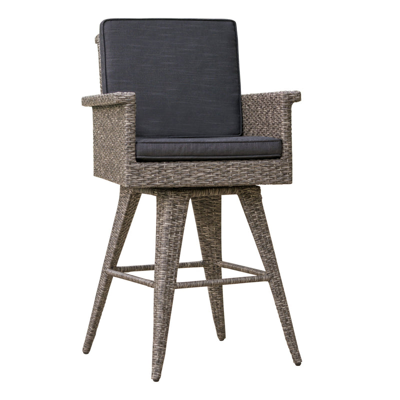 Outdoor Rattan Swivel Barstool With Water Resistant Cushion - Black / Gray