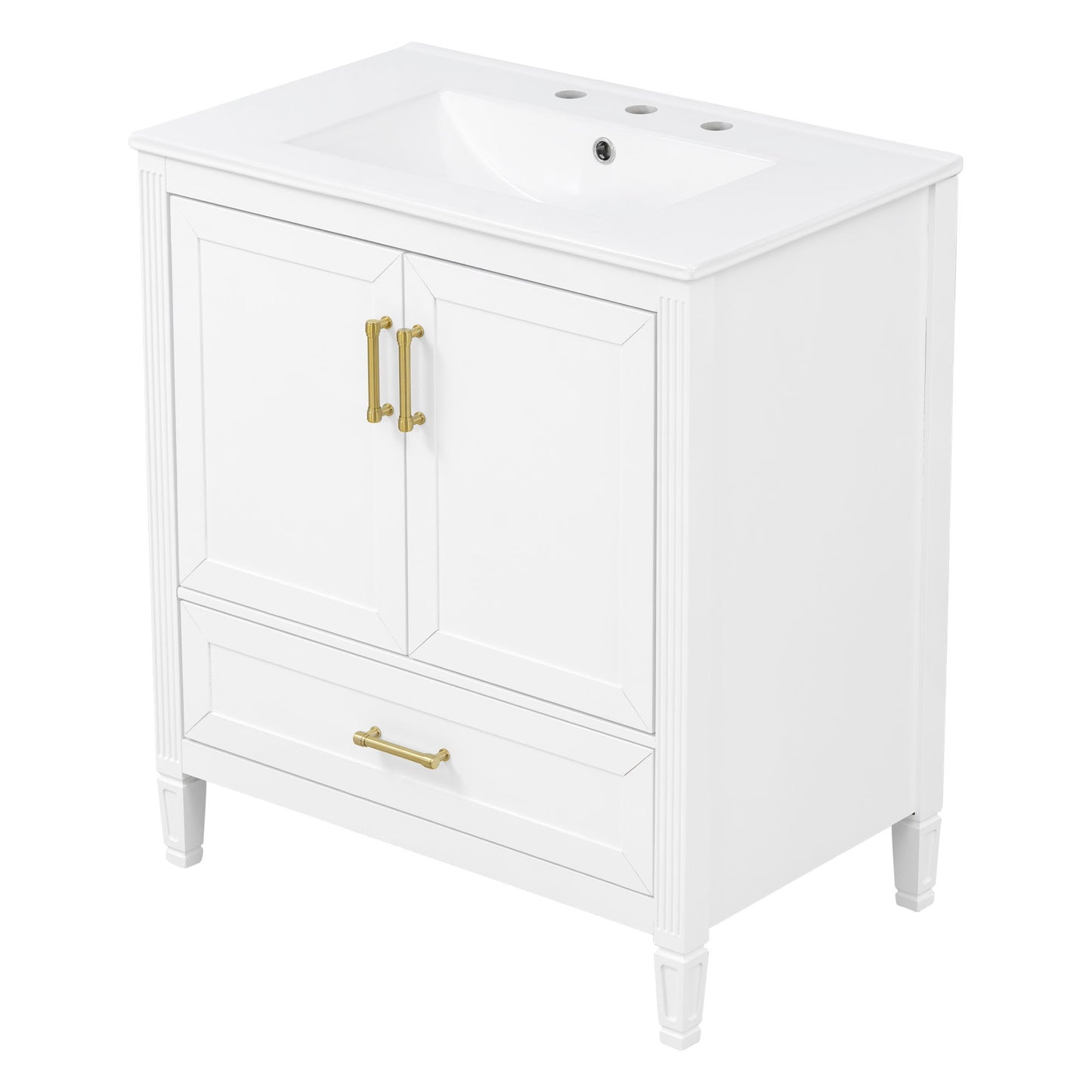 Elegant Fluted Bathroom Vanity With Sink, Soft Close Doors & Drawer