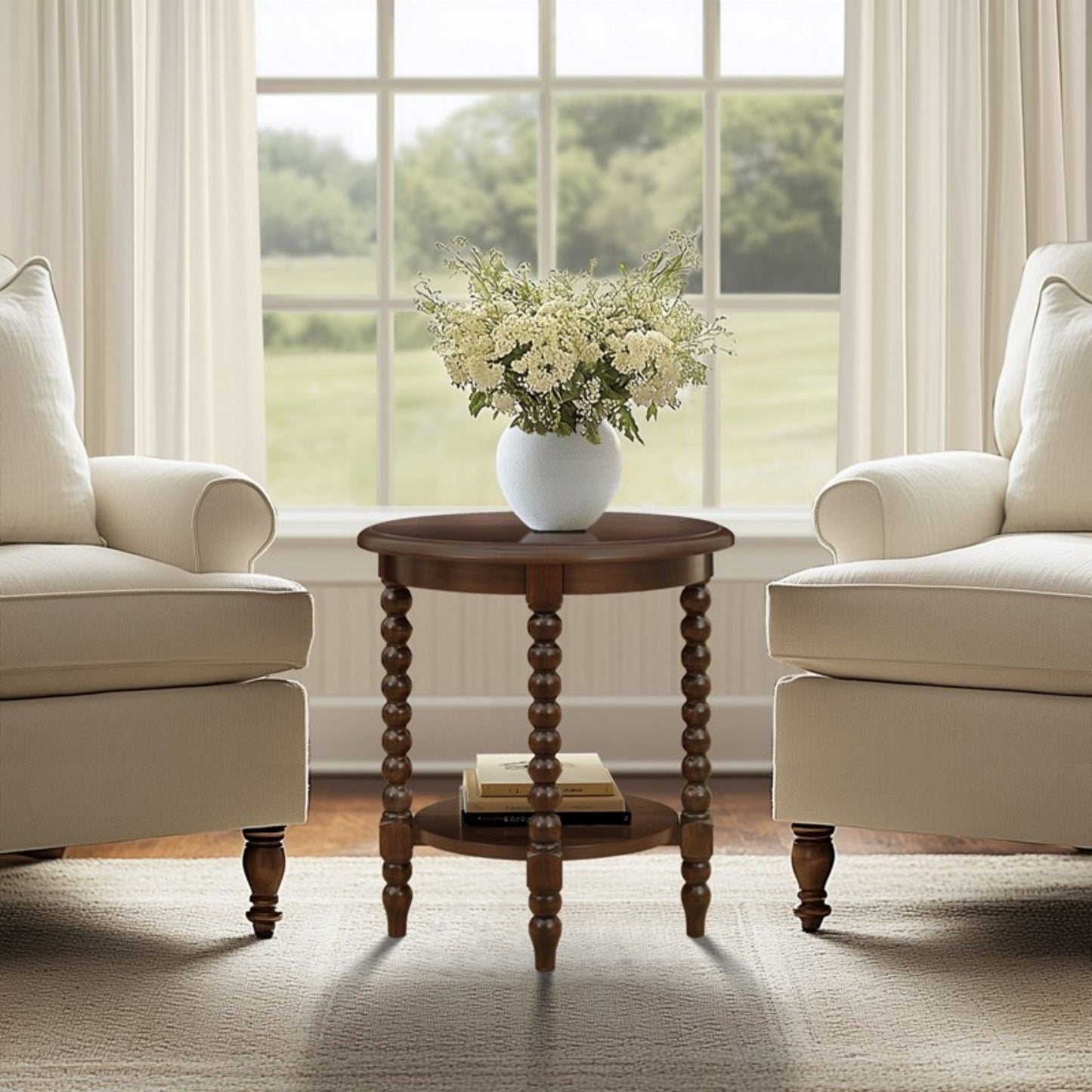 Philippe - Round End Table With Shelf - Brown