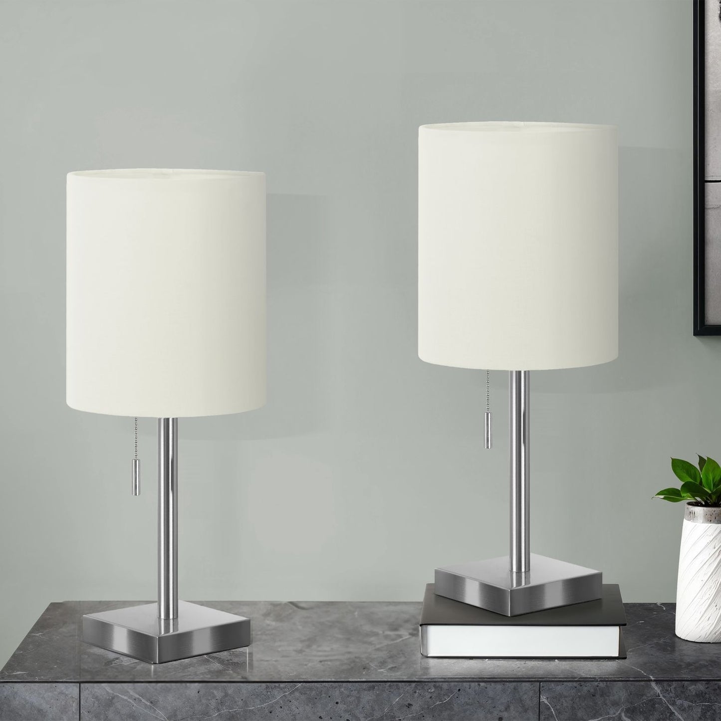 Lighting, Table Lamp, USB Port Included, Nickel, Contemporary (Set of 2)