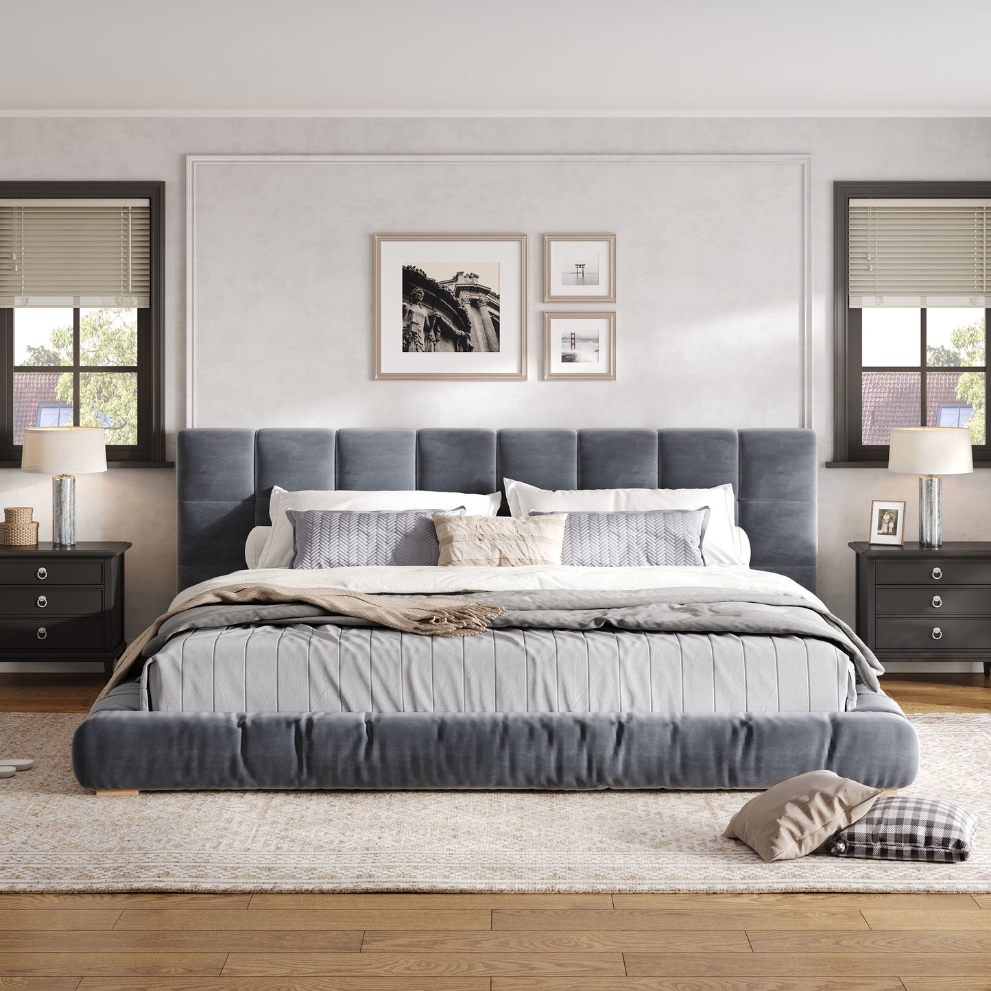 Upholstered Platform Bed Frame With Tufted Headboard