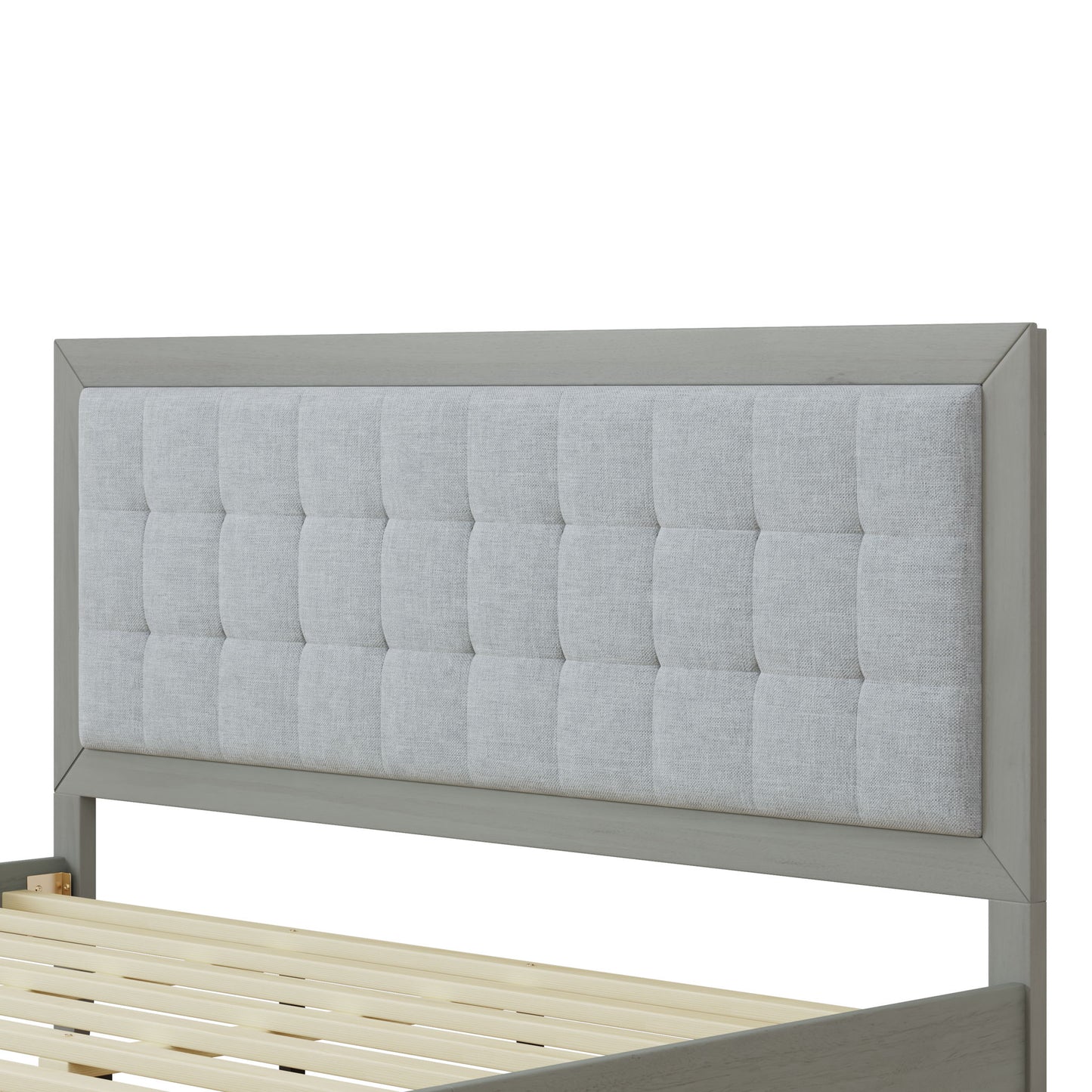 Mid Century Modern Platform Bed With Upholstered Headboard