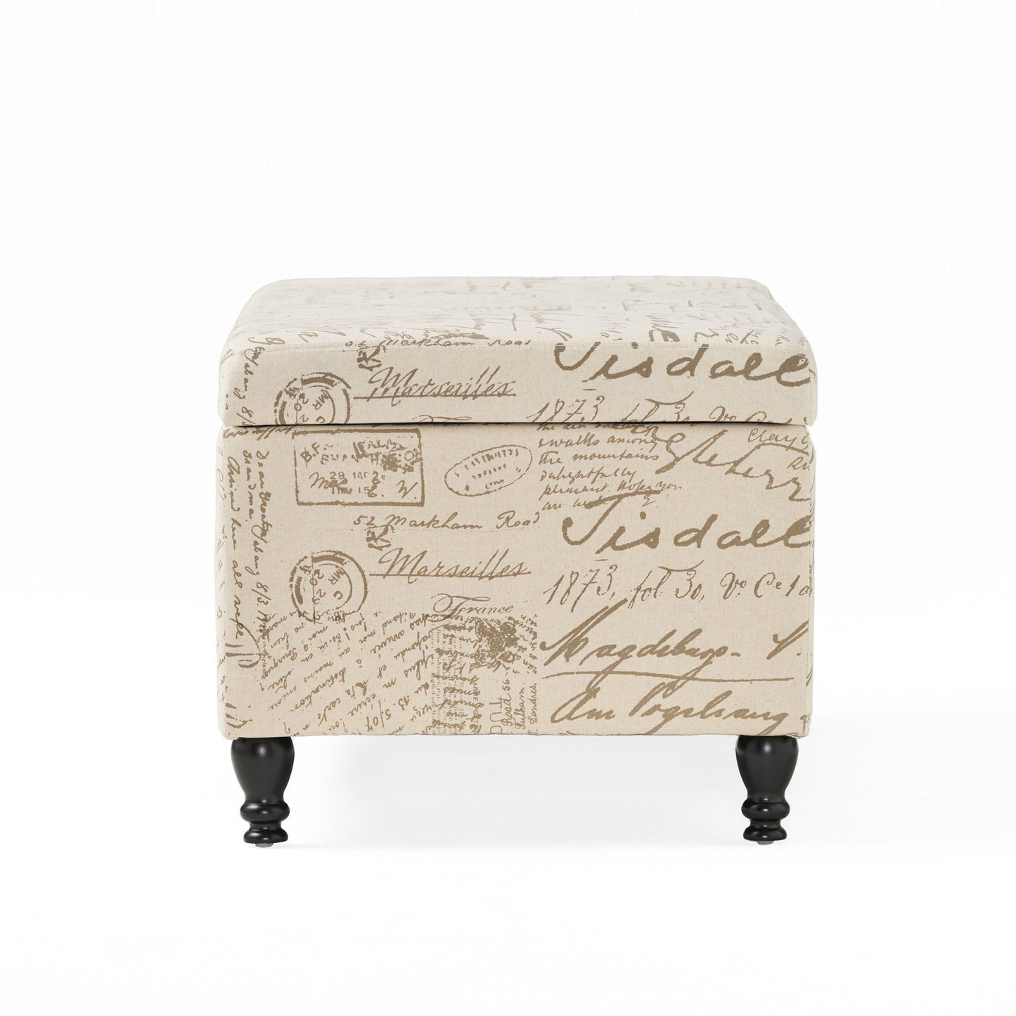 Parisian Upholstered Fabric Storage Ottoman - Beige / Reclaimed Natural