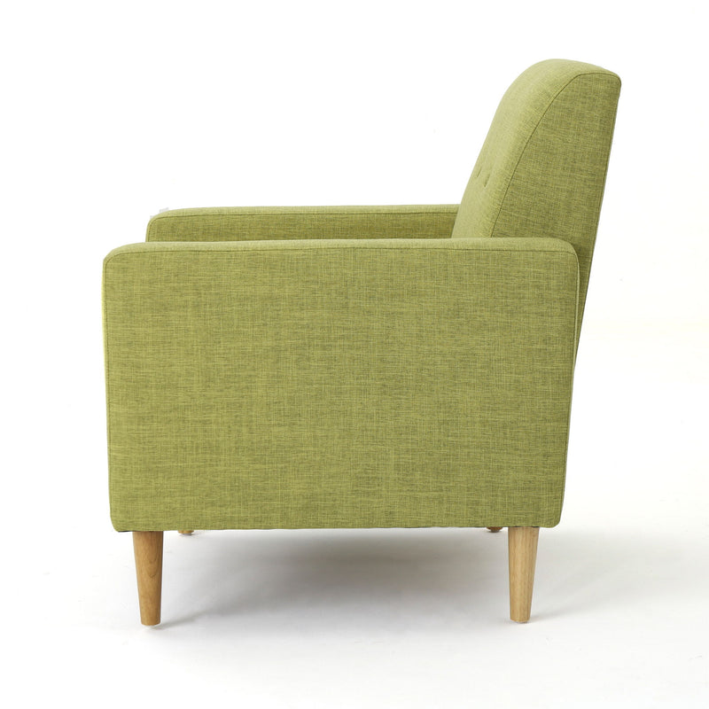 Modern Club Chair, Elegant Fabric With Rubberwood Legs - Green