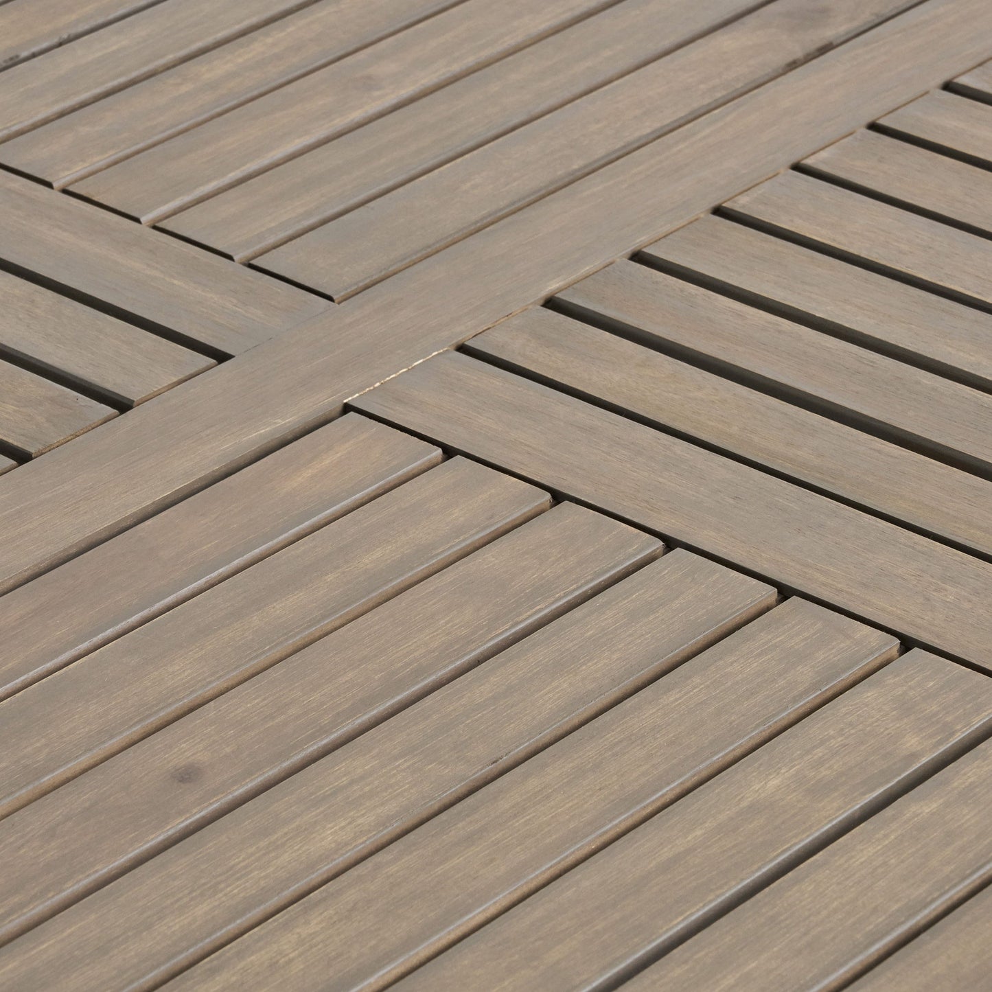 Transitional Acacia Wood Dining Table With Slat Panel Top - Gray