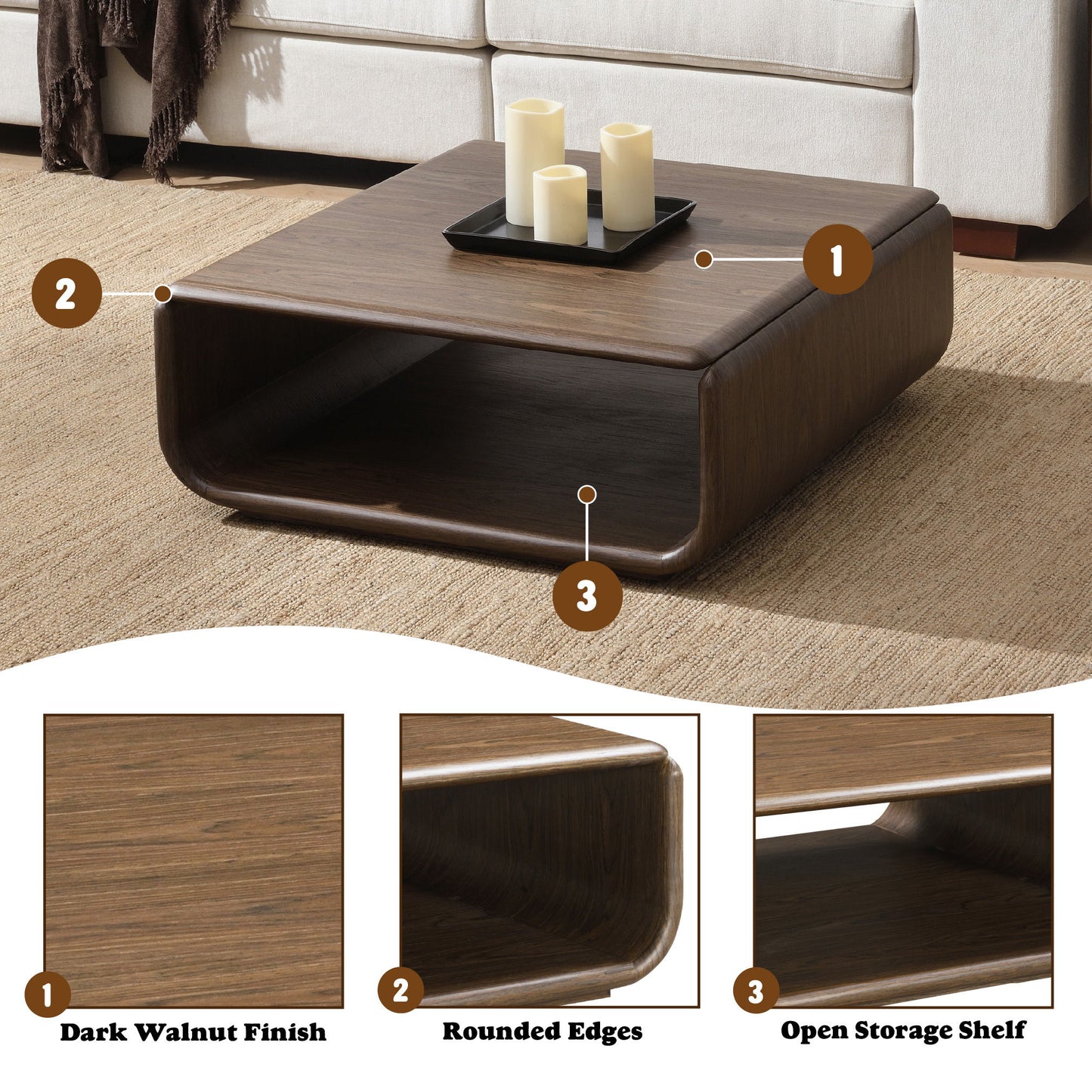 Lanza - Coffee Table With Open Shelf Storage - Dark Walnut