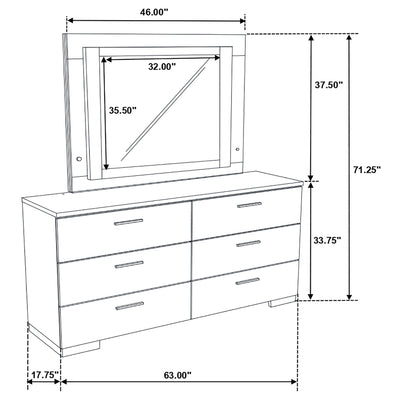 Dulcey - 6 Drawer Dresser With LED Mirror - Gloss White