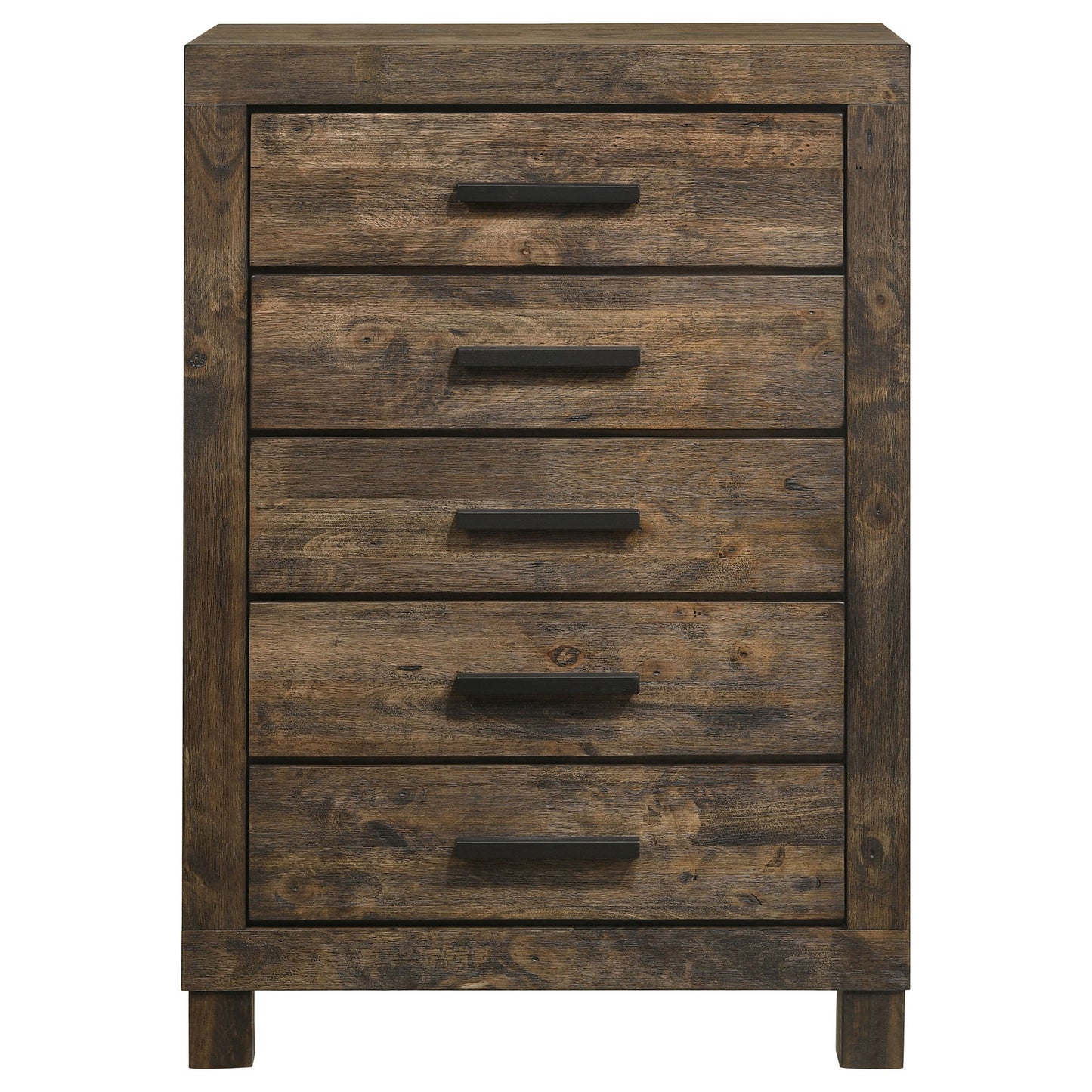 Bren - 5 Drawer Chest With Handles And Block Legs - Rustic