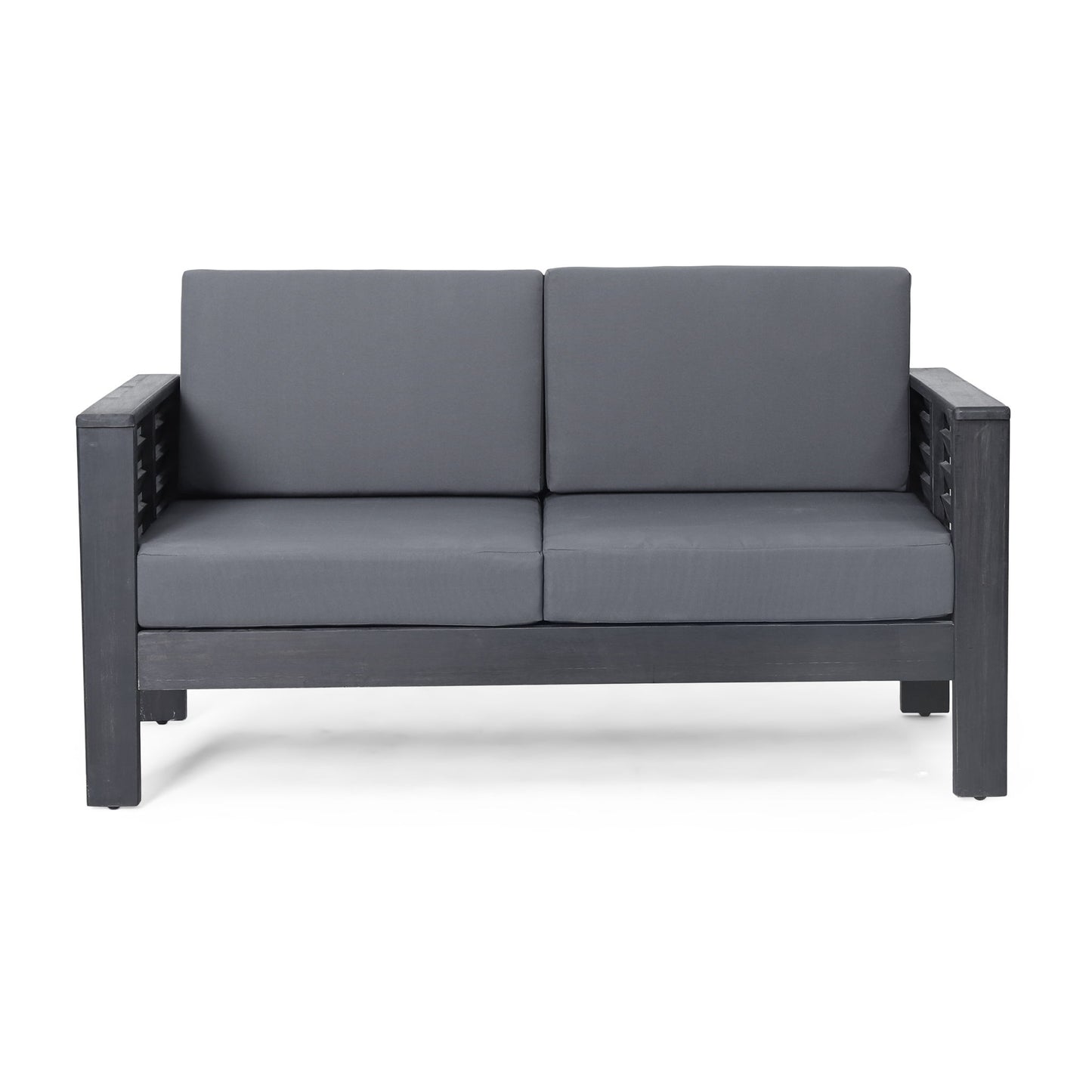 Acacia Wood Loveseat And Coffee Table Set With Cushions