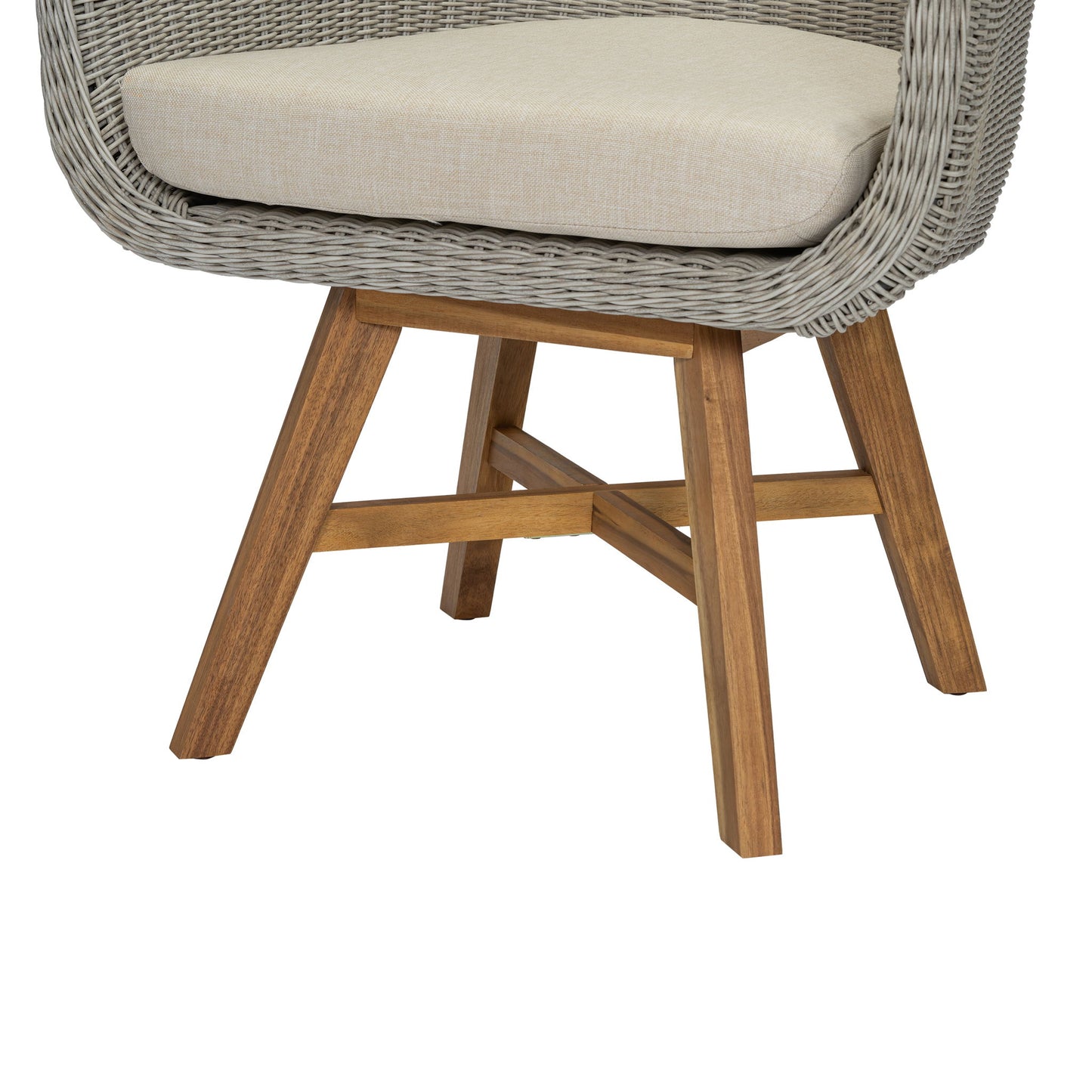 Modern Coastal Rattan Dining Chairs, (Set of 2), Solid Wood Legs - Beige