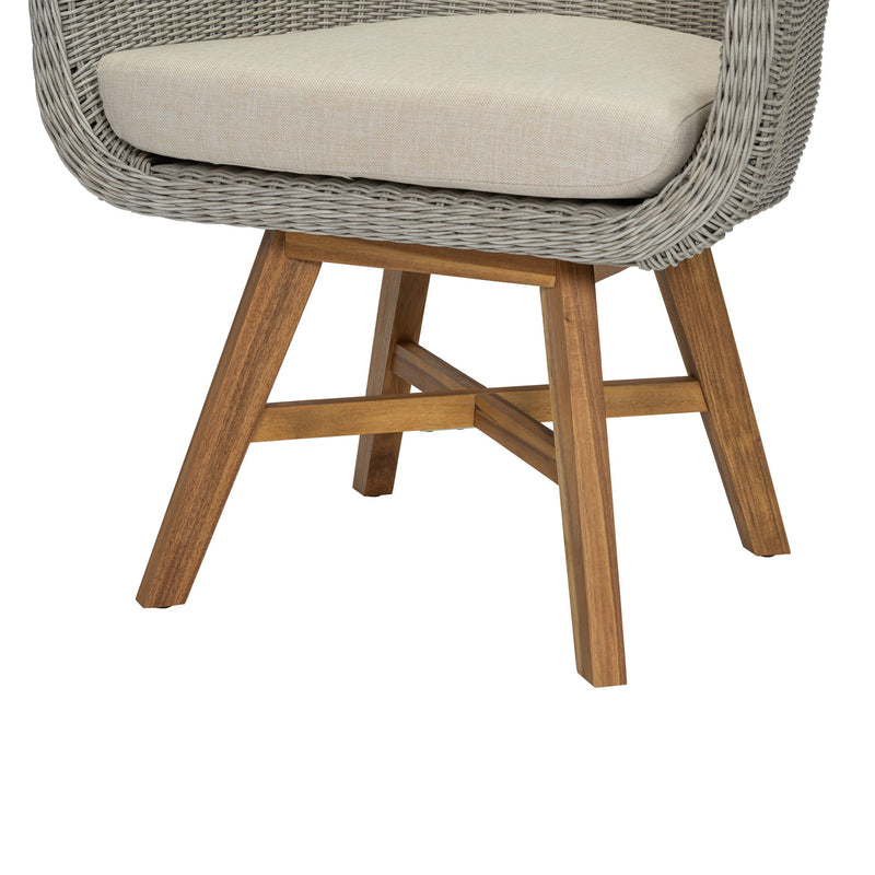 Modern Coastal Rattan Dining Chairs, (Set of 2), Solid Wood Legs - Beige / Gray Ash / Natural