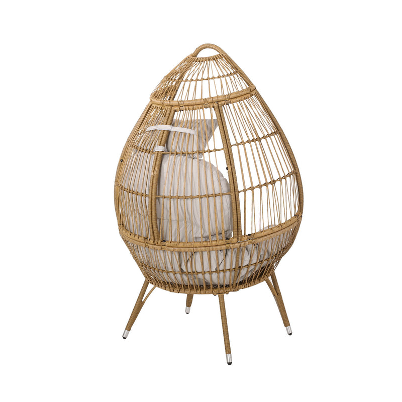 Basket Chair With Teardrop Shape And Water Resistant Cushion - Natural